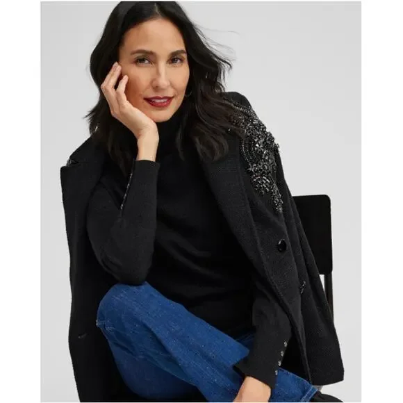 Chico's Lurex Black Shimmer Turtleneck Size 0 - Picture 2 of 12